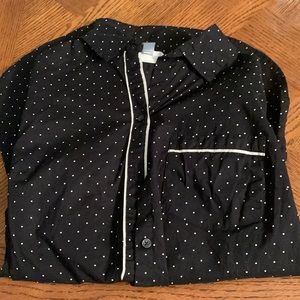 black with white polka dots long sleeve button down